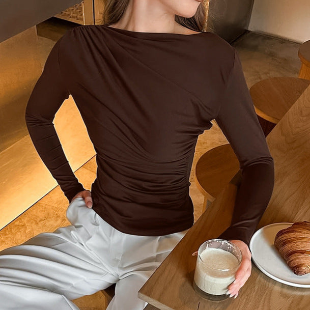 Women's Pleating Slim Waist Tight Long Sleeve Bottoming Shirt