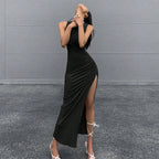 Women's Sleeveless Side-Slit Midi Sheath Dress