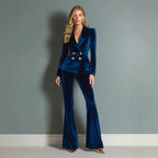 Women's Velvet Blazer And Flare-Leg Pants Set