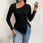 Women's Asymmetric Ruched Office Long Sleeve Top
