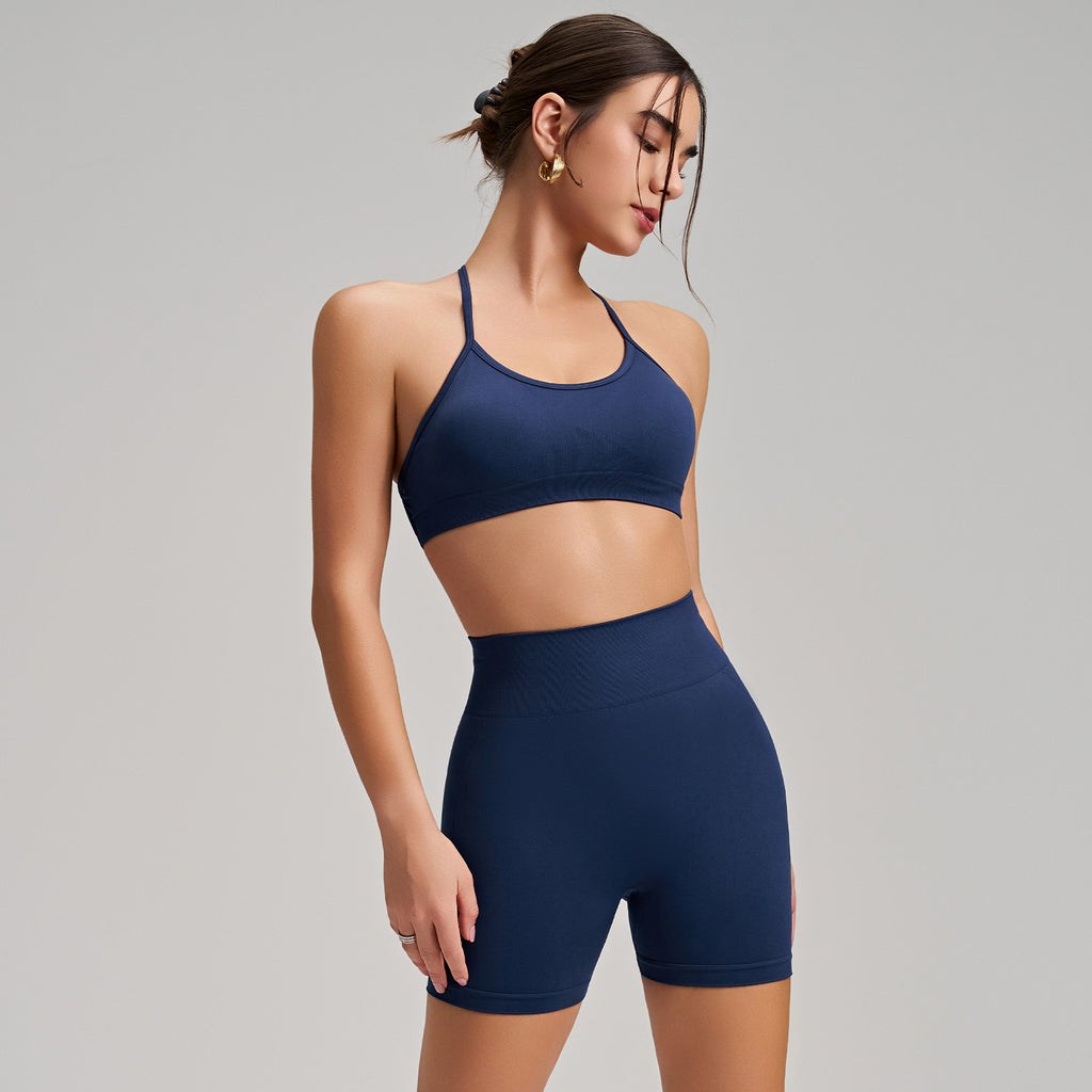 Seamless Thin Strap Crossing Beautiful Back Yoga Outfit Set Running Quick Drying Tight Fitting Sports Fitness Outfit Set For Women (Runs Small)