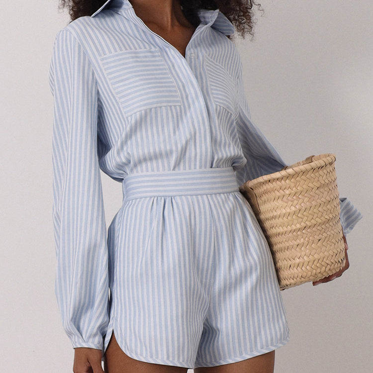 Striped Pocket Shirt & Shorts Set
