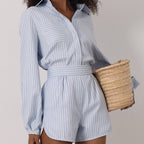 Striped Pocket Shirt & Shorts Set