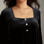Plus Size Women Velvet Top Square Collar Lantern Sleeve Design Affordable Luxury Slim Looking Belly Covering Long Sleeve Top