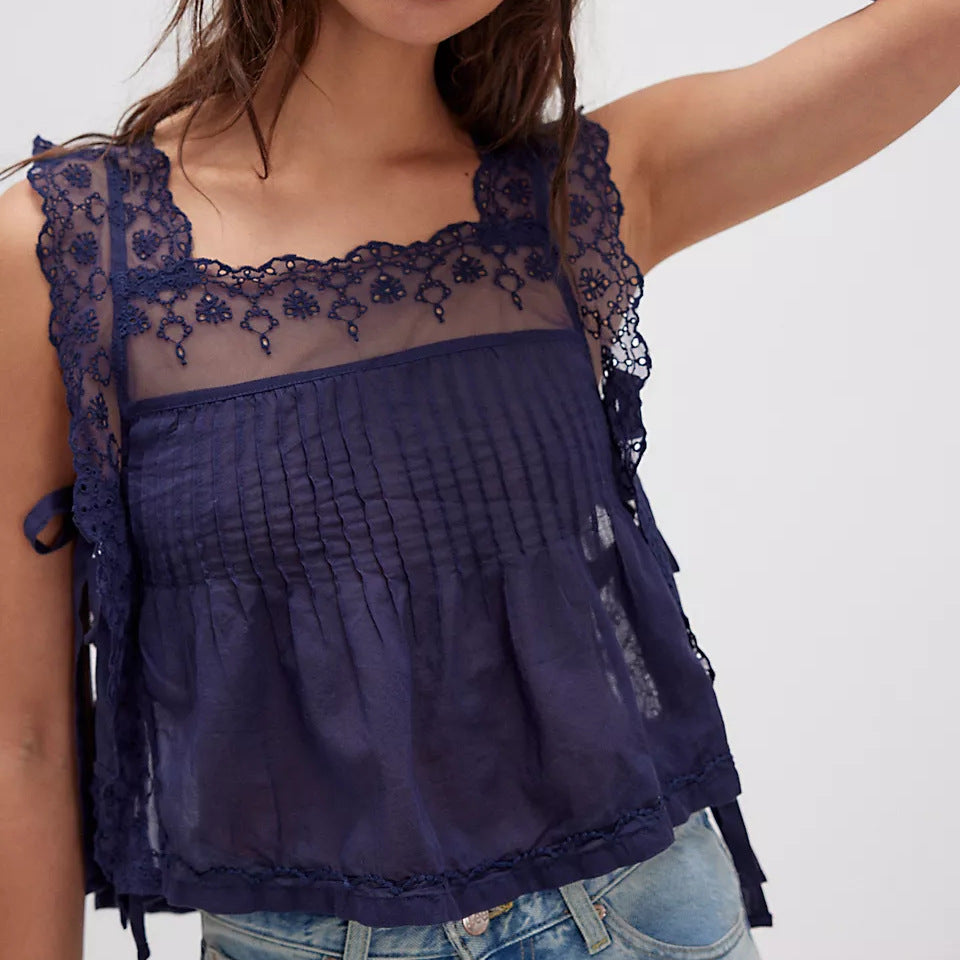 Lace-Up Square Neck Camisole Top