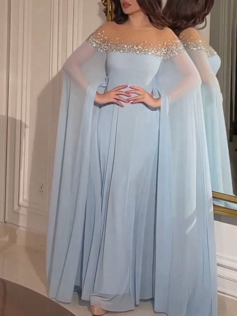 Women's Rhinestone Chiffon Long Sleeve Cutout Maxi Dress