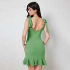 Women's Green Ruffle Spaghetti-Strap Bodycon Dress