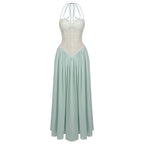 Women's Retro Halter Dress Lace Waist Chiffon Dress Bride Bridesmaid Dress