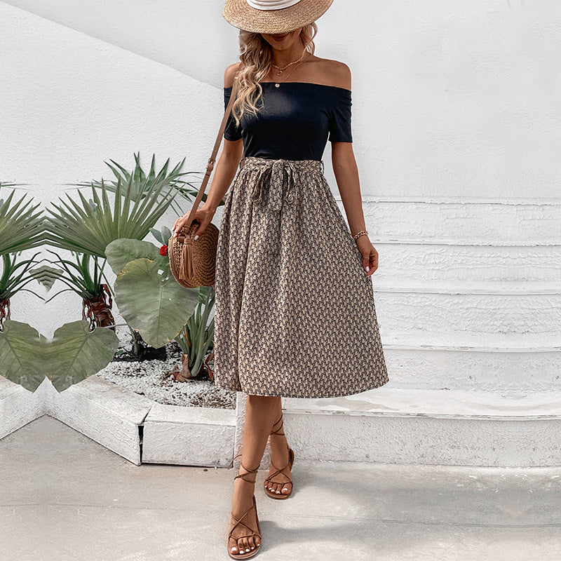 Women's Off-Shoulder Color-Block Dress