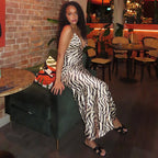 Black White Home Women Printed Halter Hip Low Cut V neck
