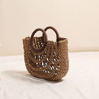Women's Hollowed Out Semicircle Bag Round Handle Contrast Color Bag