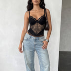 Eyelash Lace V Neck Slim Jumpsuit