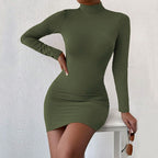 Women's Elegant Lightly Mature Dress Half High Collar High Waist