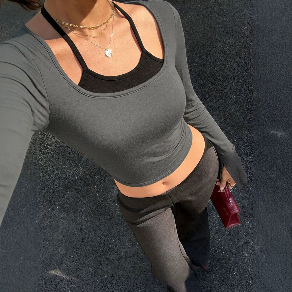 Arrival Halterneck Long Sleeved Women Top Square Collar