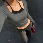 Arrival Halterneck Long Sleeved Women Top Square Collar