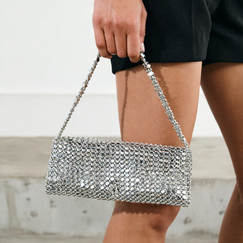 Women's Retro Silver Beaded Shoulder Bag