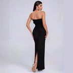 Women's Black Rhinestone Strapless Bandage Evening Dress