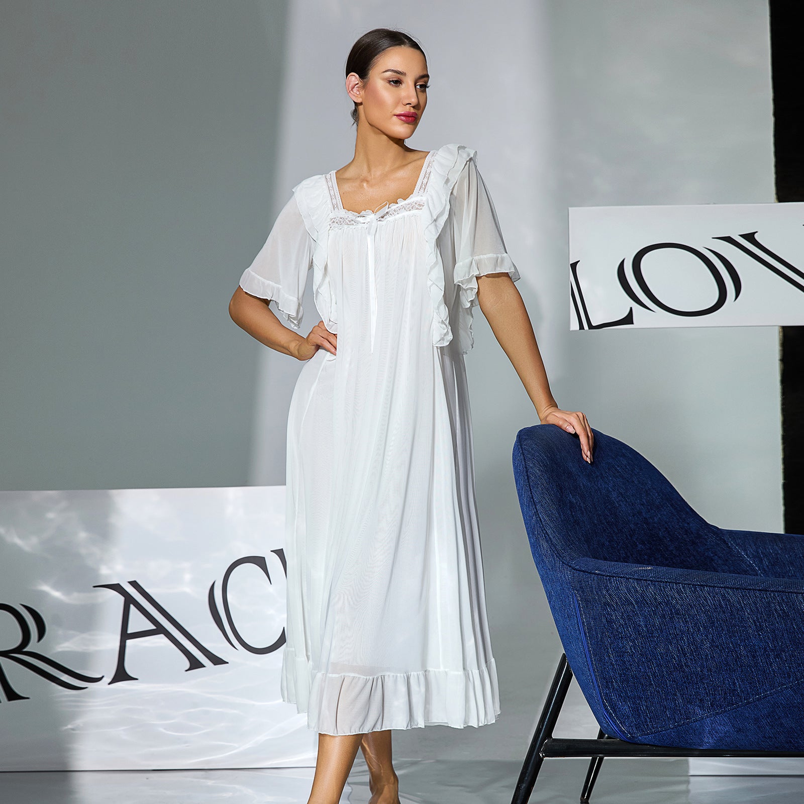 Women's Ruffle Mesh Maxi Dress