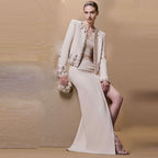 Women's Star Heavy Industry Beads Jacket and Skirt Two-Piece Set