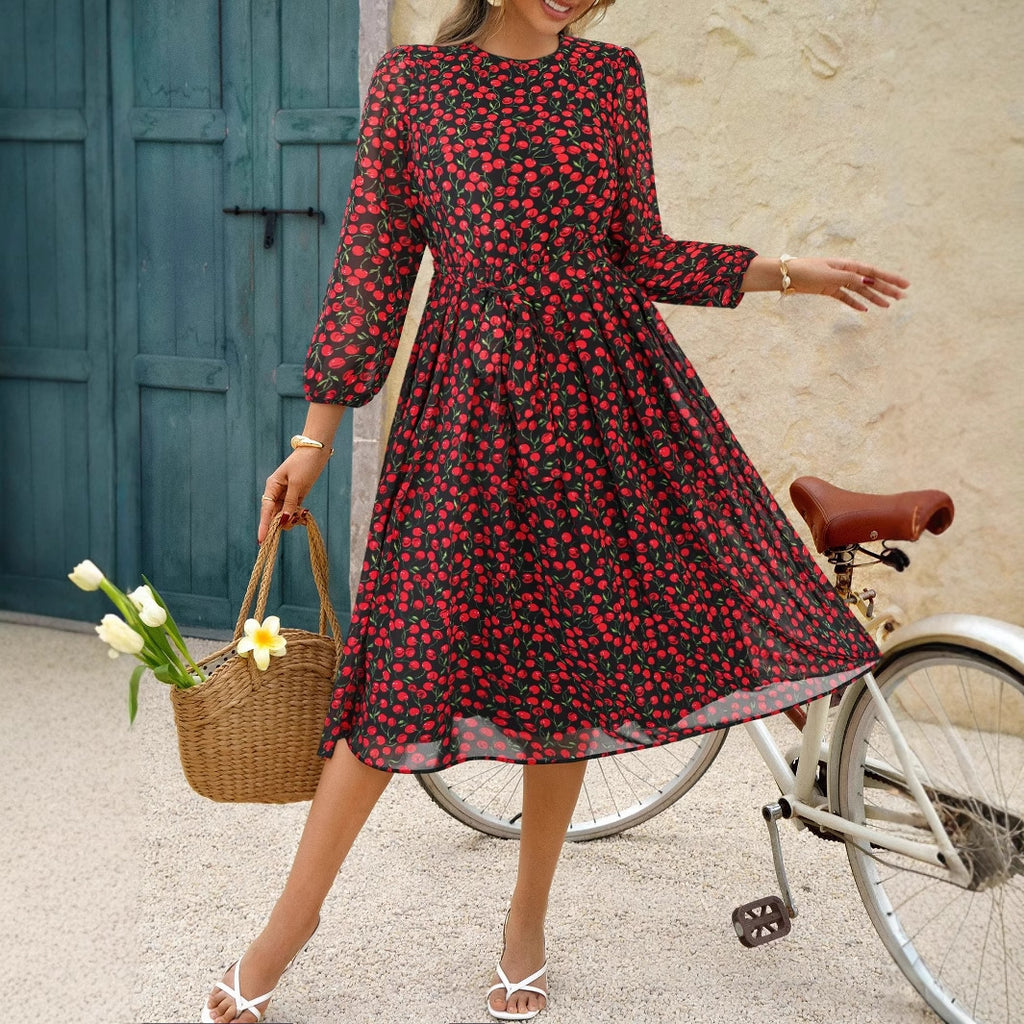 Vacation Casual Floral Lace-Up Dress Spring Summer