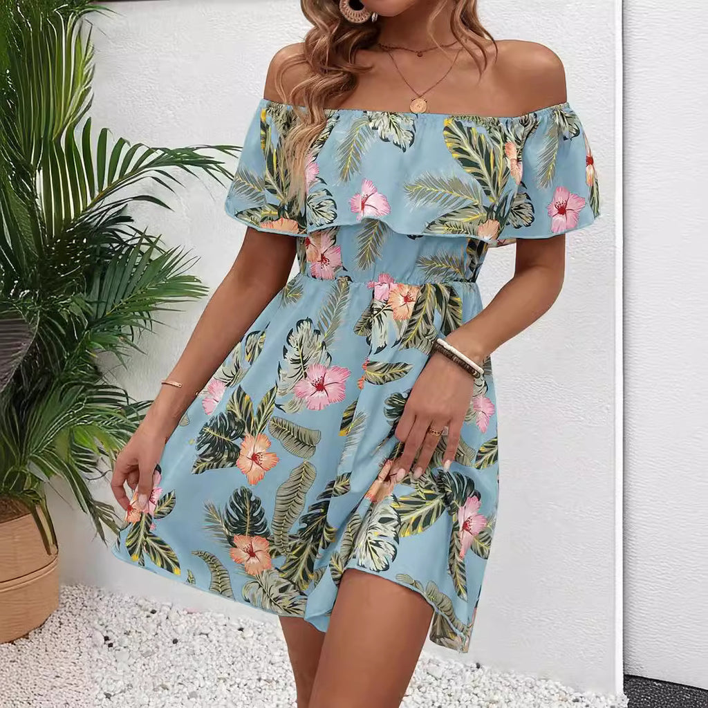 Printed Off-Shoulder Ruffle Dress