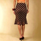 Summer Dot Mesh Fishtail Skirt Retro Ruffled Waist Tight