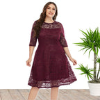 Women's Plus Size Spring Summer Clothes Crew Neck Lace Dress