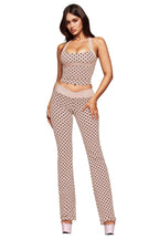 Blush polka-dot halter bra and straight-leg pants set with wide waistband