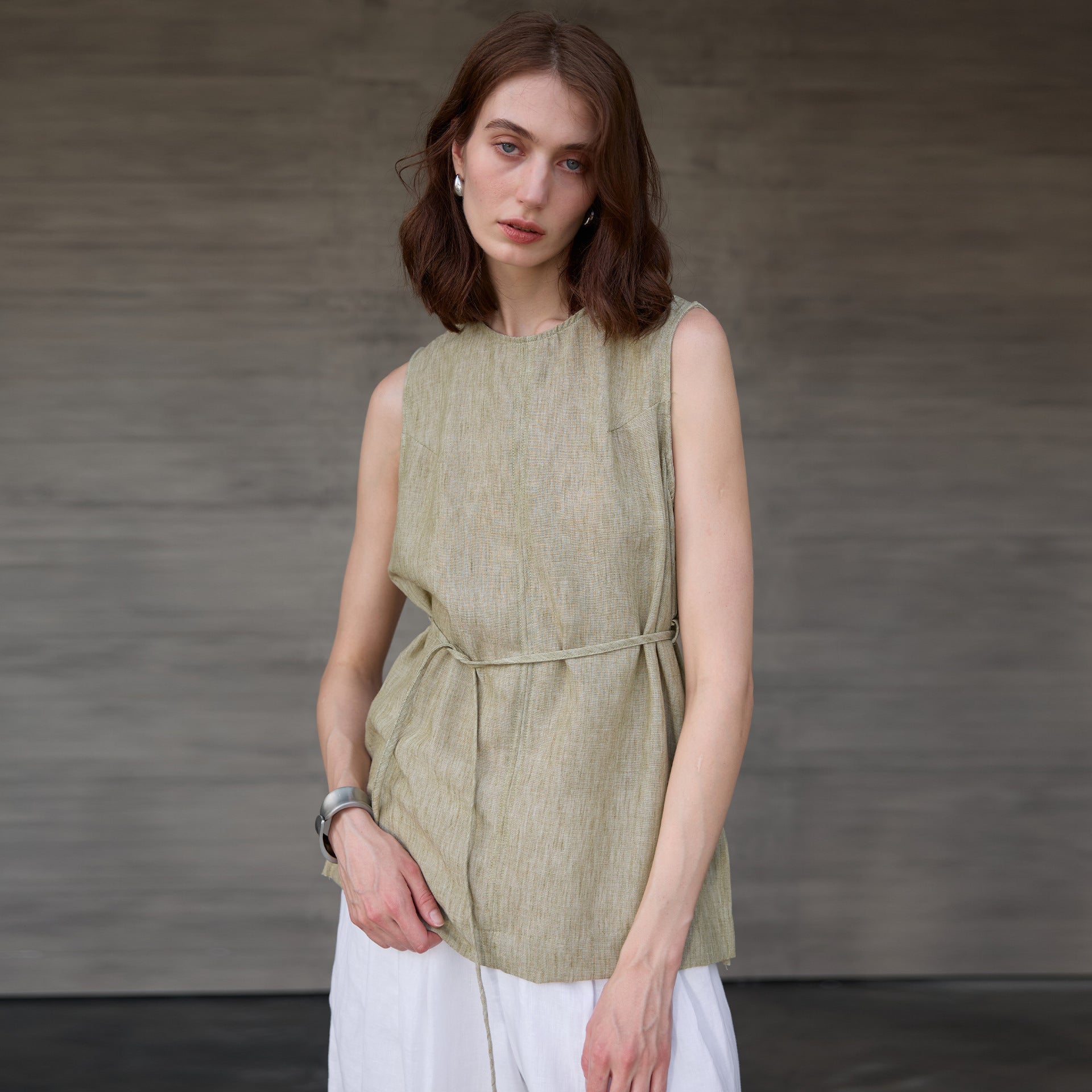 Women's Linen Lace-Up Sleeveless Tank Top