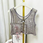 Women's Rhinestone Cutout Cropped Tank Top
