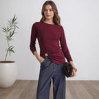 Women Bottoming Shirt Autumn Solid Color Metal Ring Buckle