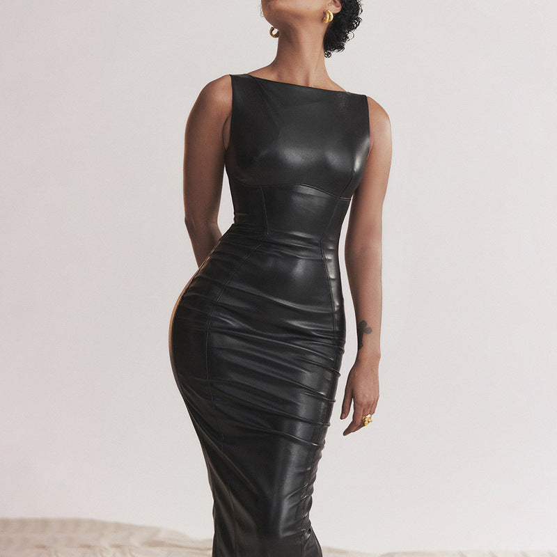 Dress Autumn Faux Leather Split Maxi Now
