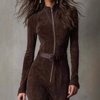 Women's Suede-Look Belted Midi Dress