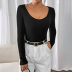 Round Neck Ribbed Black Long Sleeve Jumpsuit
