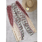 Printed swim pants with elastic waist, burgundy and cream paisley border design