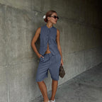 Blue Sleeveless Vest Set