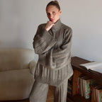 Women's Turtleneck Knitting Autumn Winter Sunken Stripe Loose Fitting Comfortable Sweater Wide Leg Pants Two Piece Set