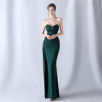 Women's Rhinestone Corset Satin Evening Dress