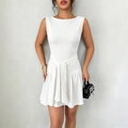 Women's Crew-Neck Ruched Pleated Dress