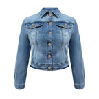 Light Blue Washed Denim Jacket Women Short Spring Autumn Denim Jacket Long Sleeve Top
