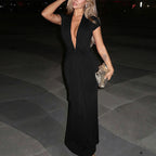 Solid Color Deep V Plunge neck Short Sleeve Ribbon Slim Sheath Dress
