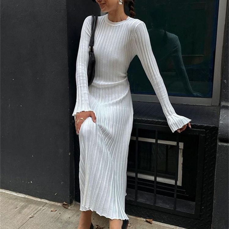 Crew-Neck Long-Sleeve Knit Bodycon Maxi Dress