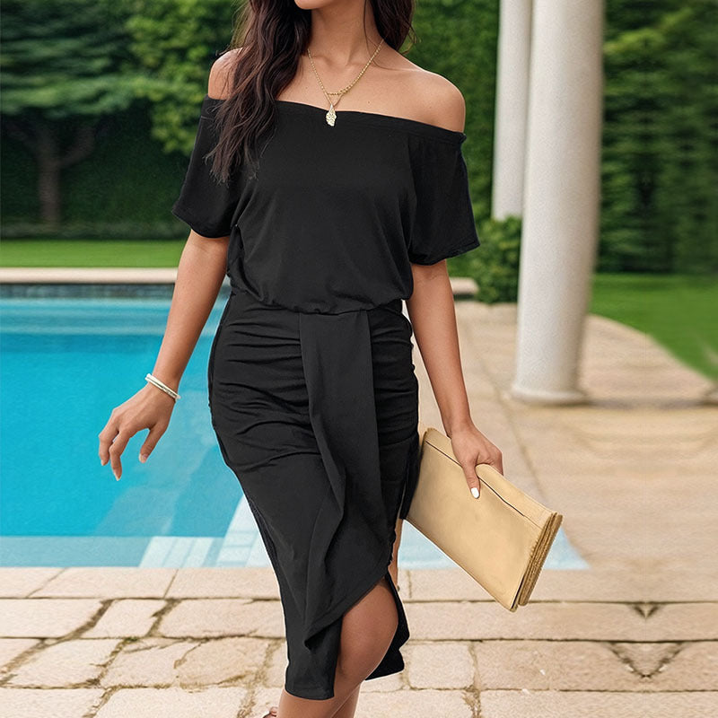 Women's Summer Dress Black Off Shoulder Hip Dress