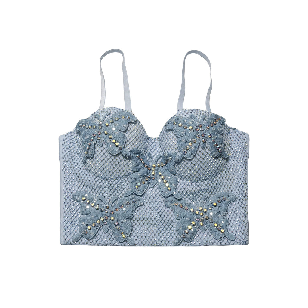 Butterfly Beaded Boning Corset Corset Slim Fit Net Drill Camisole Summer Sexy Wear Boning Corset Top