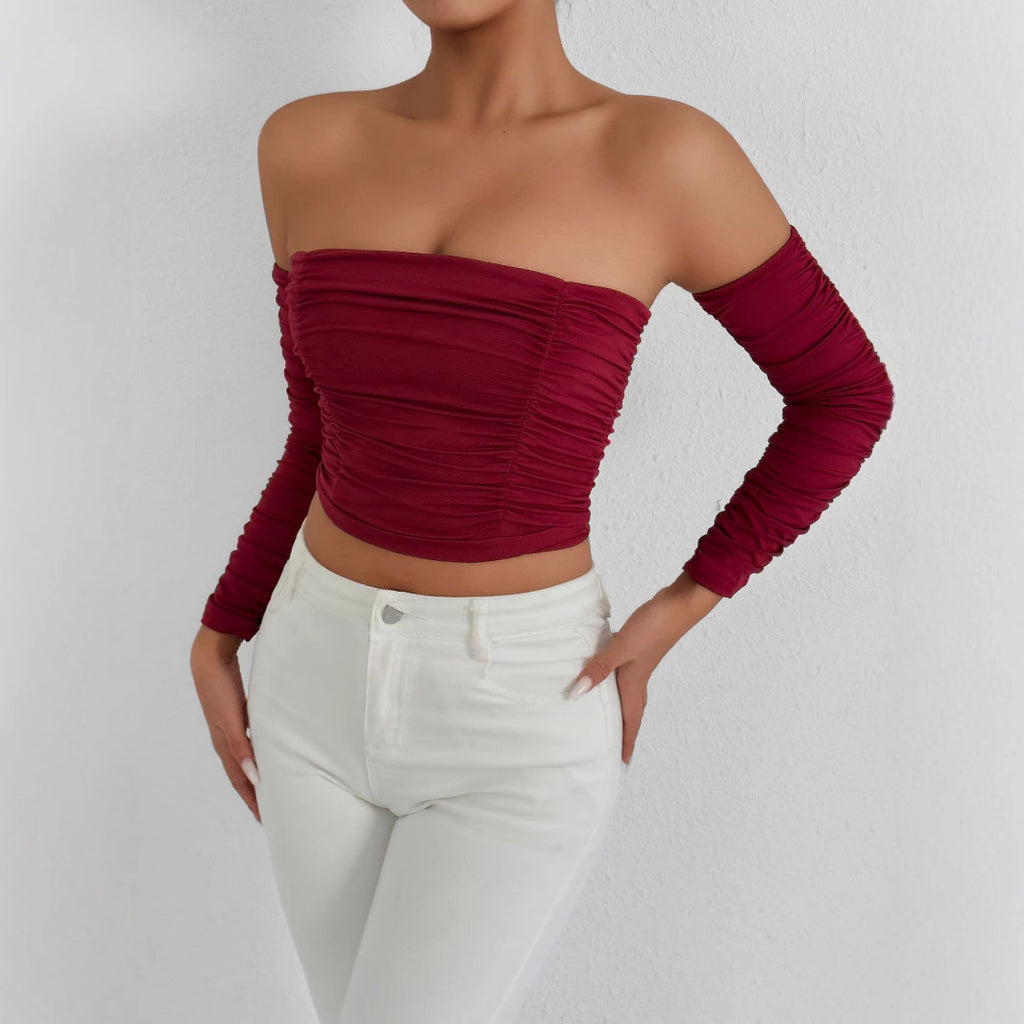 Women's Off-Shoulder Ruched Detachable Sleeve Top