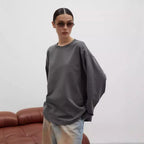 Women's Solid Color Long-Sleeved T-Shirt Loose Fitting Round Neck