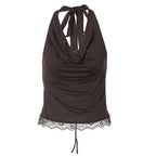Women's Lace Detail Halter Neck Vest Top