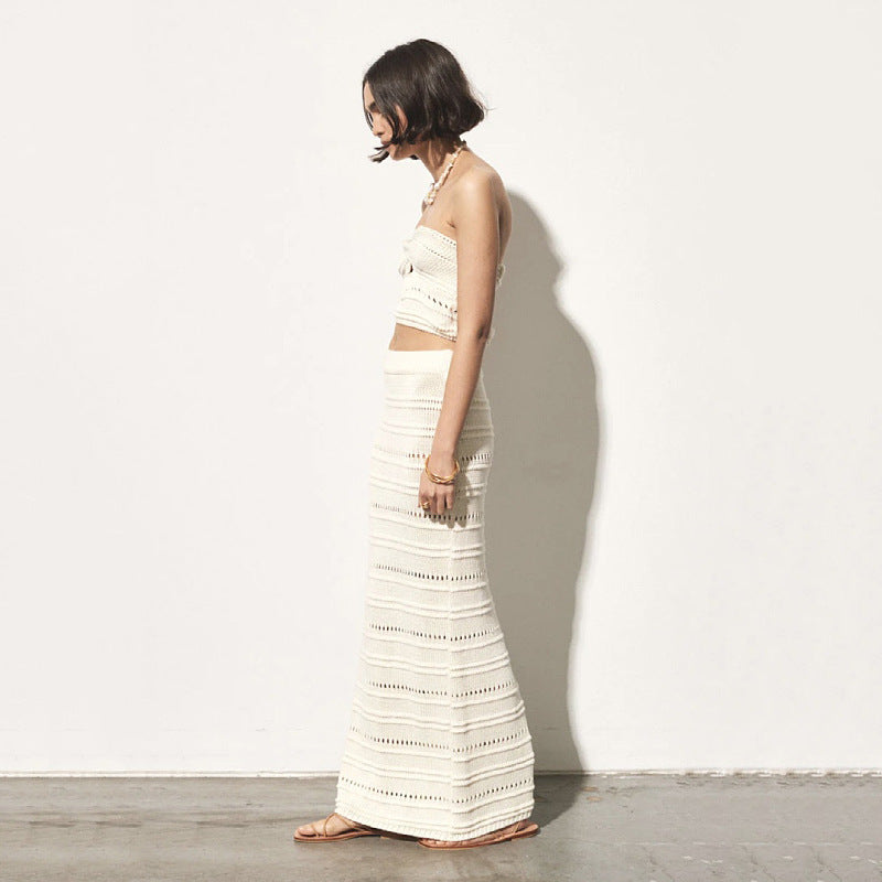 Women's Hollow Out Cutout See Top and Skirt Two-Piece Set