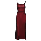 Contrast Color Suspenders Pure Dress