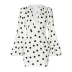 Women's Polka Dot Deep V Long Sleeve Bodycon Mini Dress